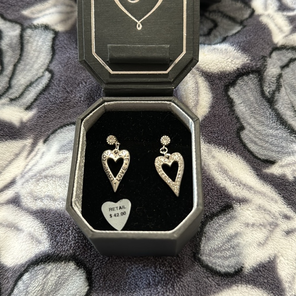 NWT Brighton Bella Mia Earrings Pave Crystals Heart Reversible Earrings Retired